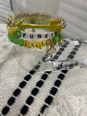 Erimish Kids Yellow & Green FUNKY Beaded Bracelet Stack with Arrow & Charms